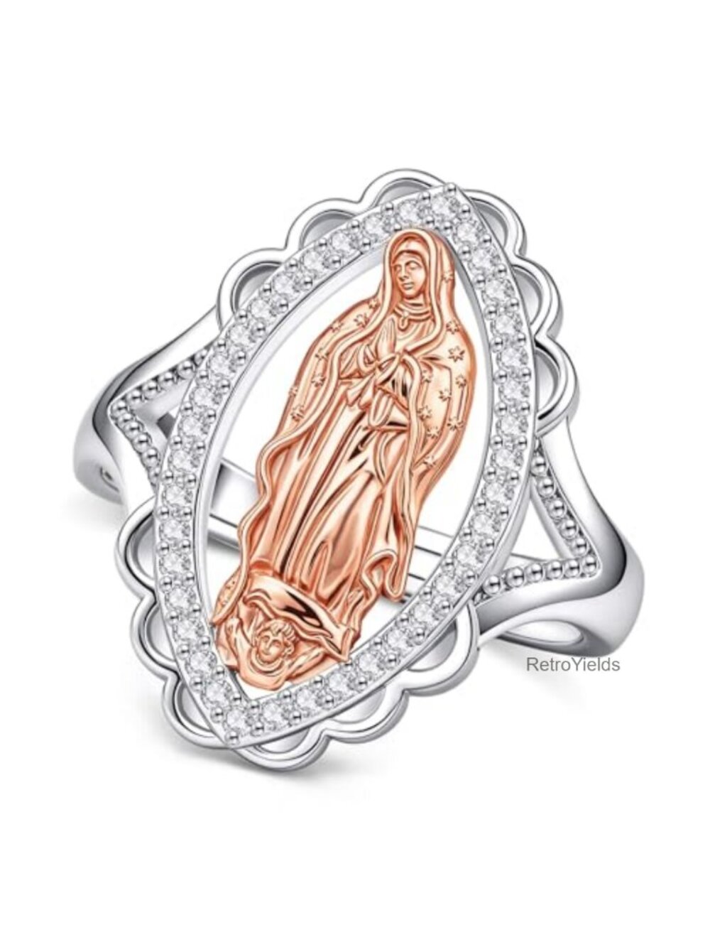 925 Sterling Silver Virgin Mary Adjustable Open Ring Catholic Jewelry